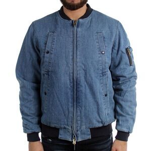 10.Deep Stone Wash Denim Bomber Jacket Blue Aviator Style Streetwear 3XL NWT